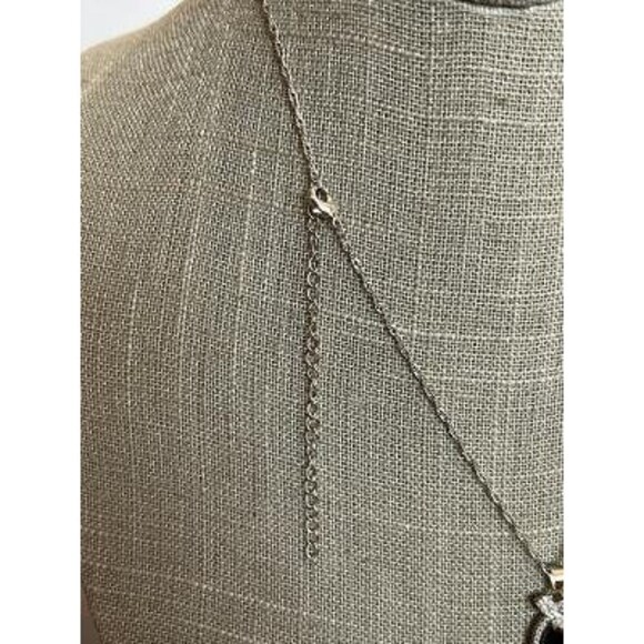 Vintage Silver Plated 20" Necklace with Smokey Quartz & Rhinestone Pendant - Picture 3 of 5